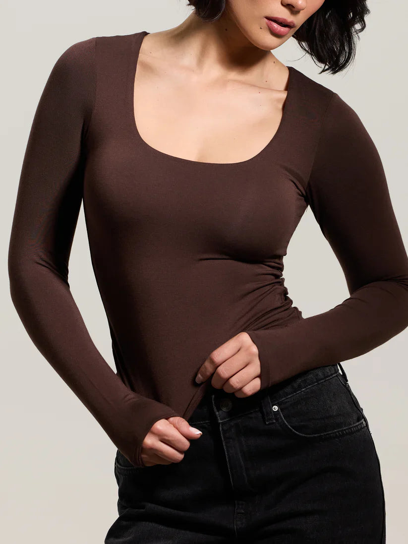 Klassy Scoop Neck Braless Long Sleeve