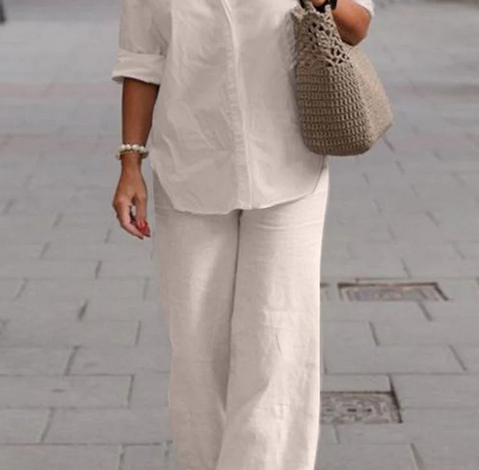 Nabalu Women 2 Piece Summer Set – Relaxed Shirt and Wide Leg Pants