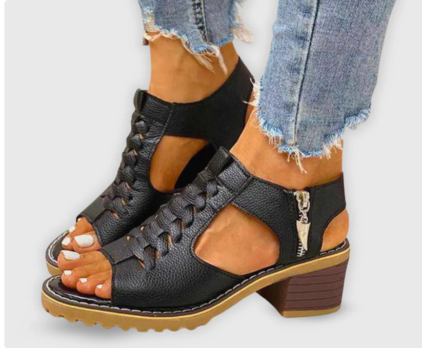 Nabalu Morgan | Summer Block Heel Sandals with Lace Detail