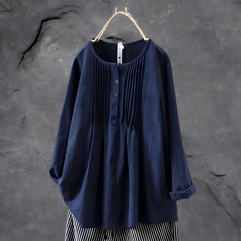 Nabalu Marcelline | Women’s Pleated Button Front Relaxed Blouse