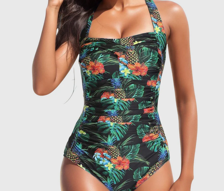 Nabalu Zanlira | Women’s Tropical Square-Neck One-Piece Swimsuit