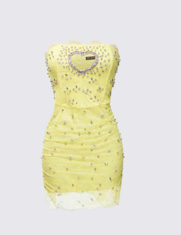 Finesse Clover Hand Beaded Rhinestone Mini Dress