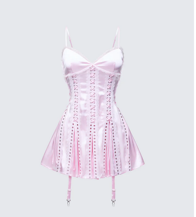 Finesse Effie Satin Lace Up Mini Dress