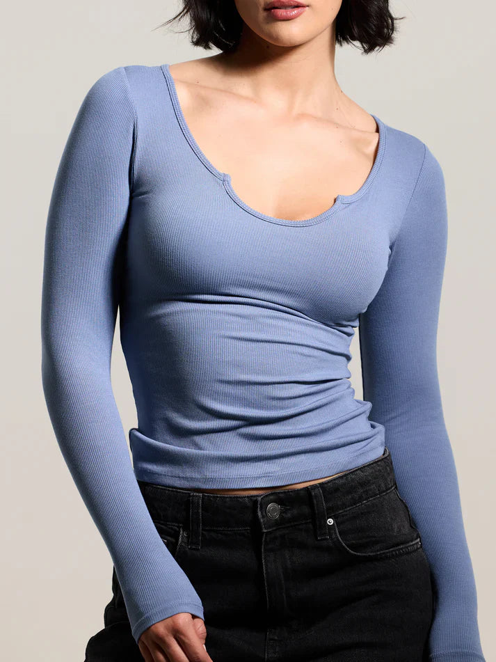 Klassy Braless Ribbed U-Shape Long Sleeve