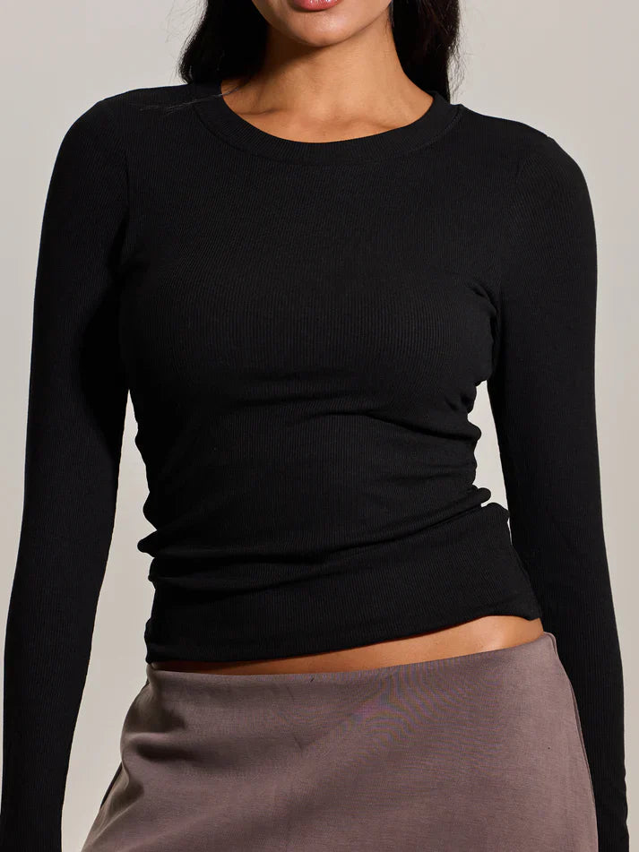 Klassy Ribbed Crew Neck Long Sleeve