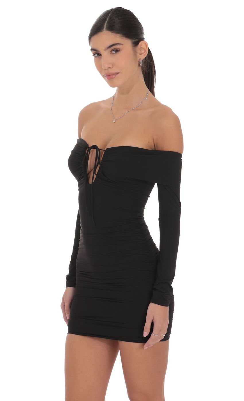 Lucy In The Sky Plunge Off Shoulder Bodycon Dress in Black