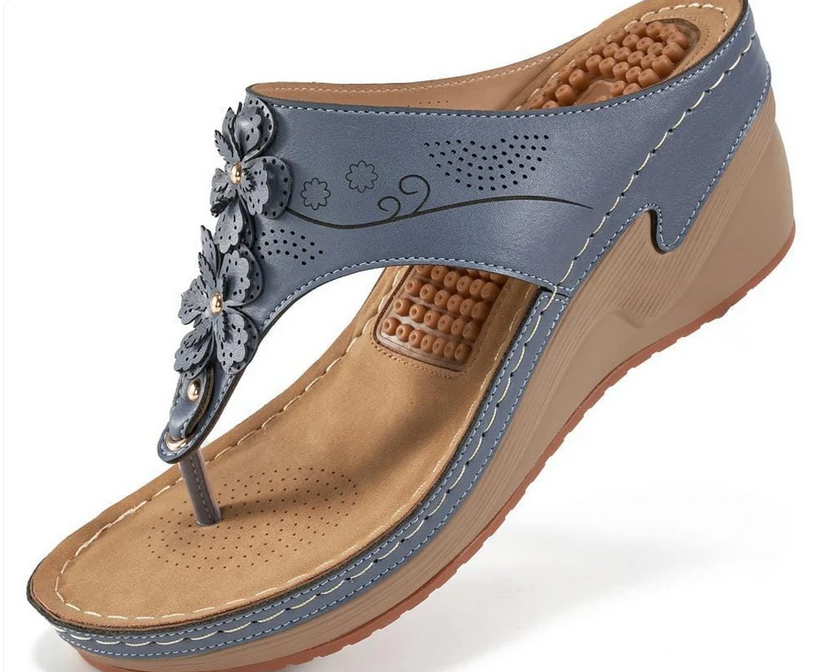 Nabalu Susan | Women’s Orthopedic Wedge Flip Flops with Floral Detail
