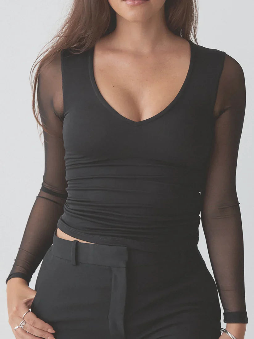 Klassy Braless Mesh Back Long Sleeve Brami