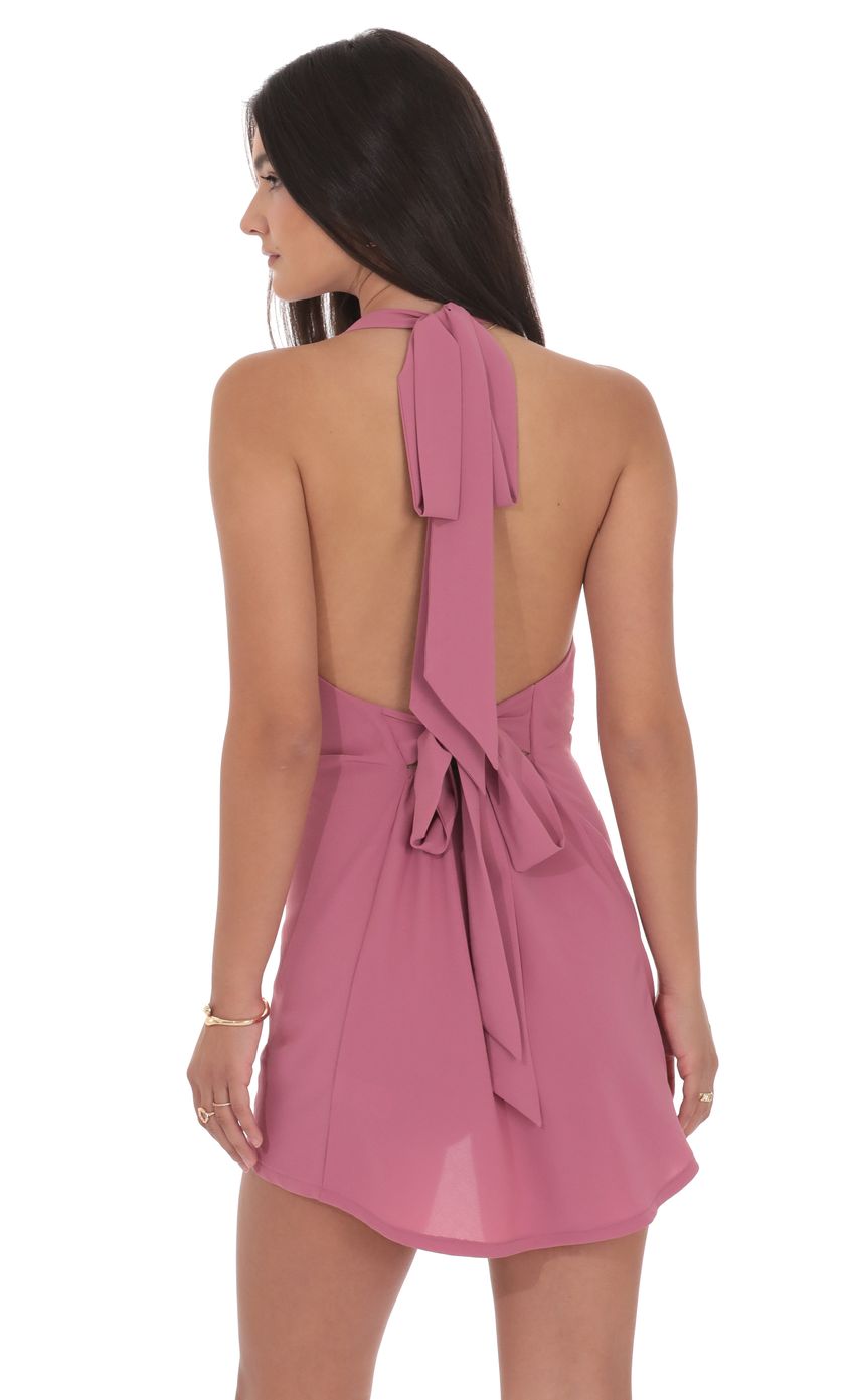 Lucy In The Sky Cowl Neck Halter Dress in Rose Pink