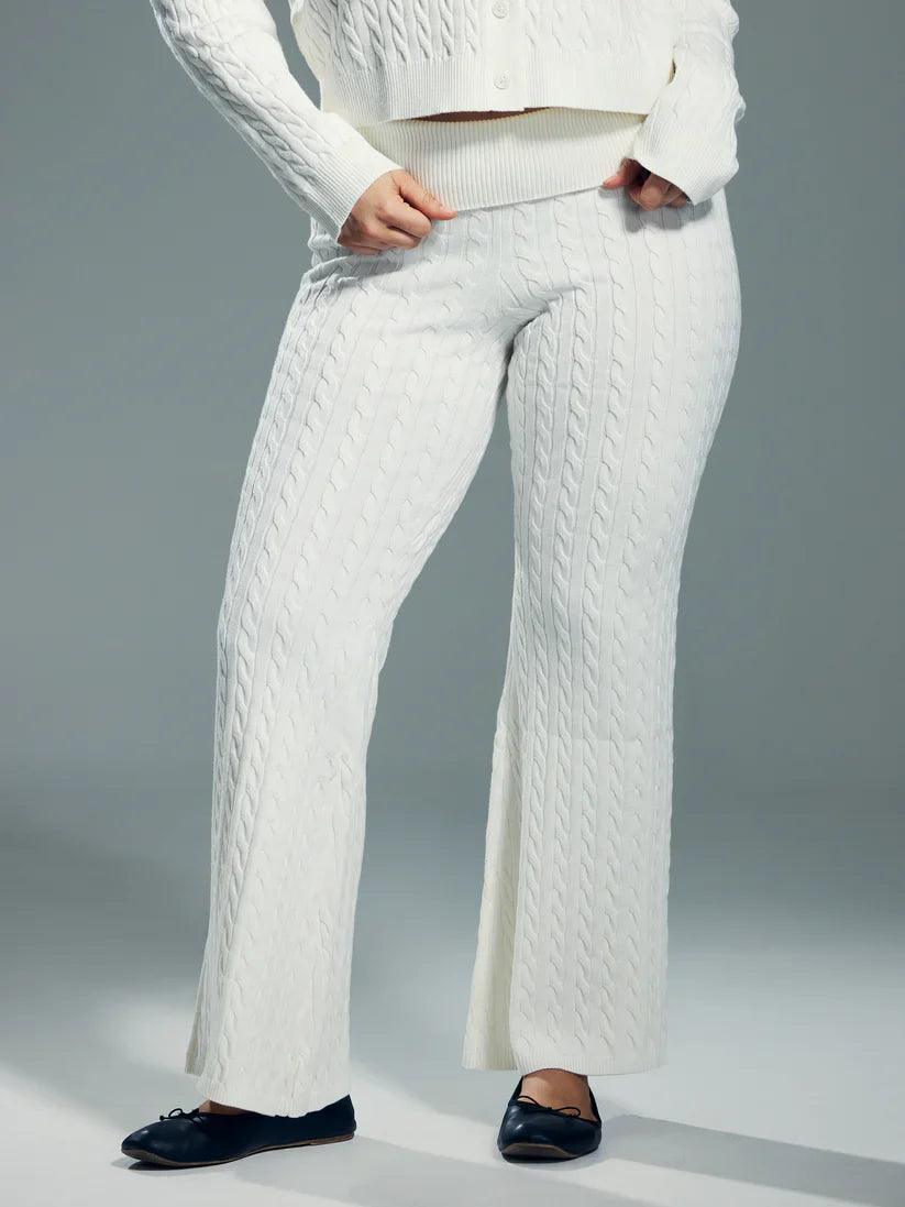 Klassy Cable Knit Fold Over Flare Pants