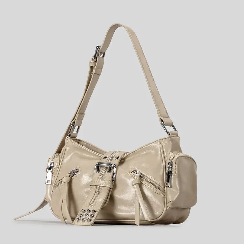 Mermaid Way Ravix Rivet Multi-Zipper Shoulder Bag