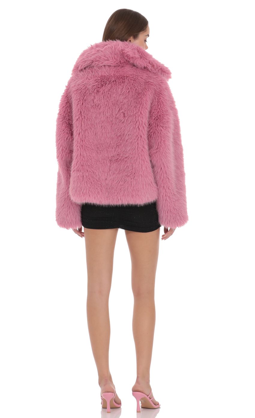 Lucy In The Sky Corinne Faux Fur Jacket in Pink