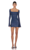 Lucy In The Sky Foil Long Sleeve Bodycon Dress in Navy