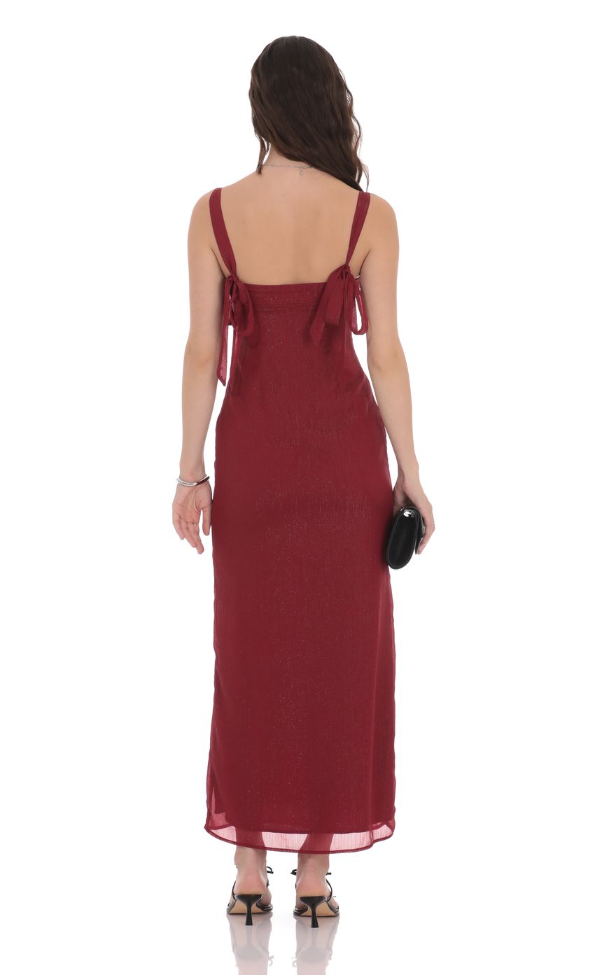 Lucy In The Sky Shimmer Empire Waist Maxi Dress in Maroon