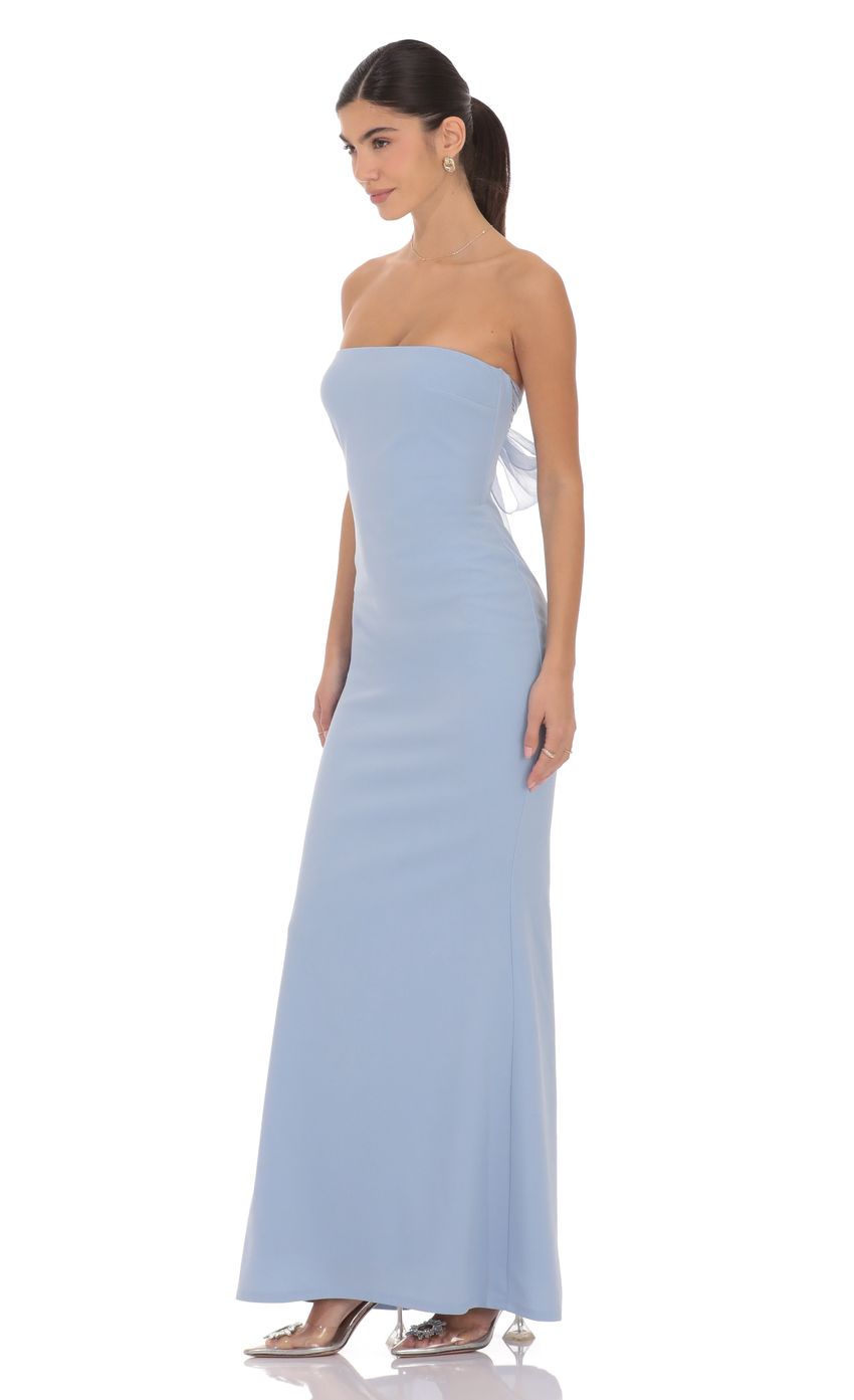 Lucy In The Sky Back Bow Strapless Maxi Dress in Light Blue