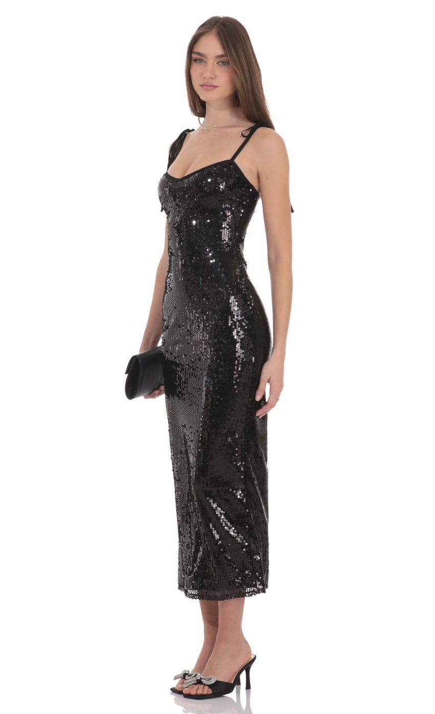 Lucy In The Sky Sequin Shoulder Tie Maxi Dress in Black