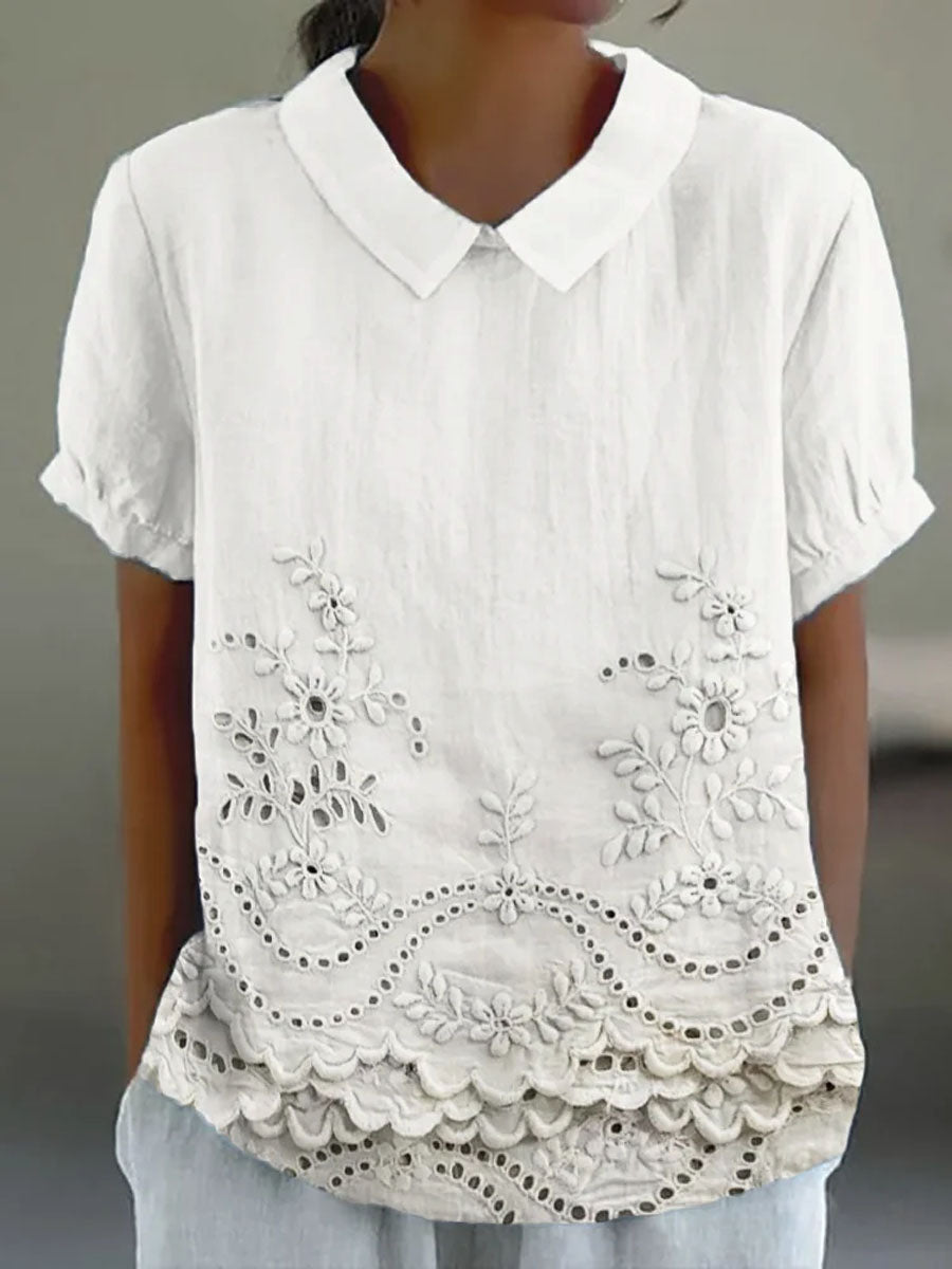 Nabalu Women’s Embroidered Blouse – Short Sleeve Collared Top