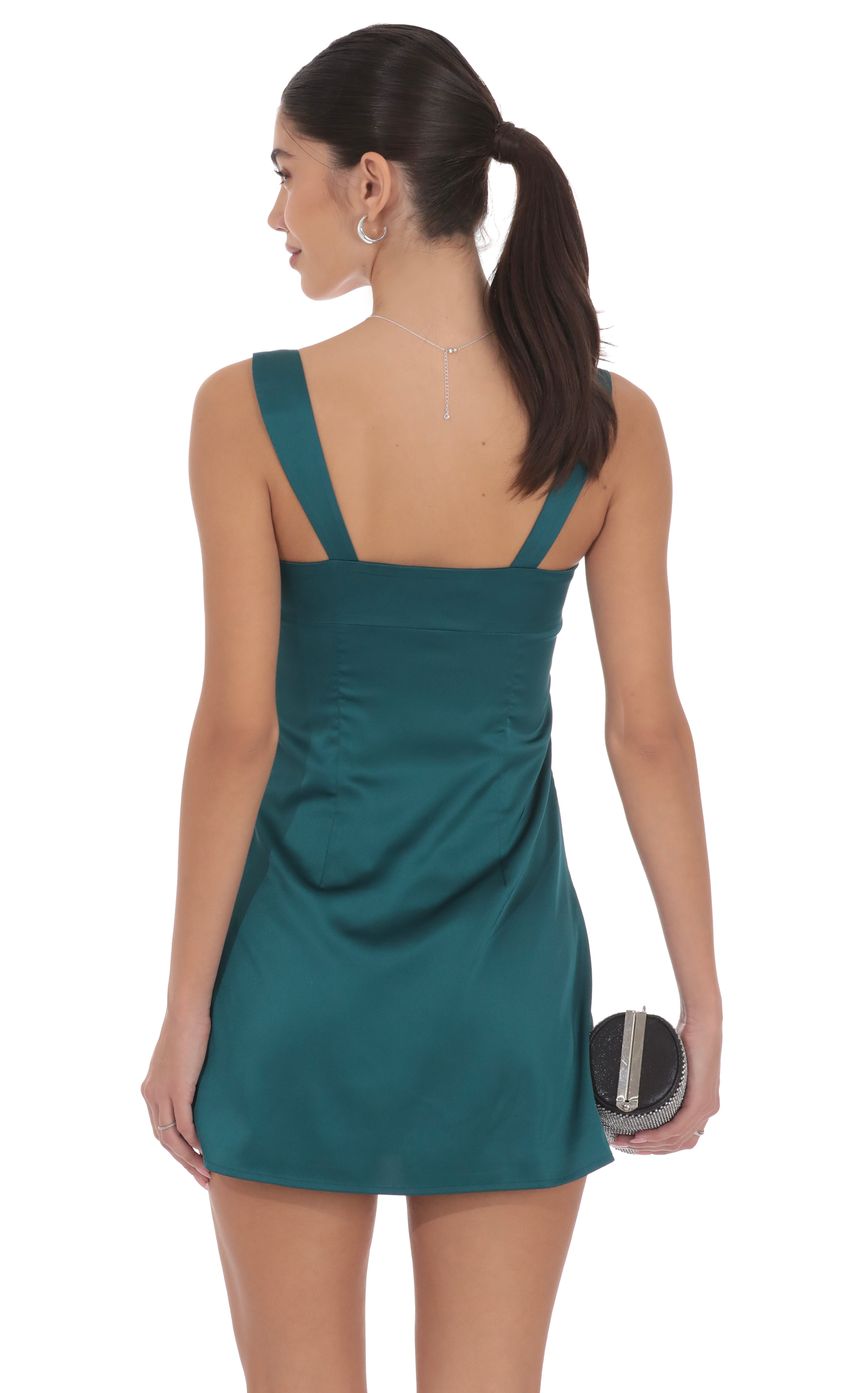 Lucy In The Sky Satin Shift Dress in Teal