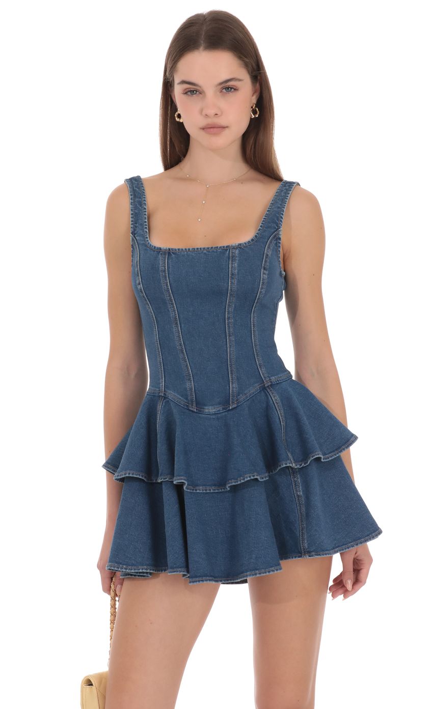 Lucy In The Sky Juliette Tiered Denim Mini Dress