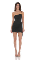 Lucy In The Sky Mesh One Shoulder Tassel Dress in Black