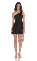 Lucy In The Sky Satin One Shoulder Open Back Dress in Black