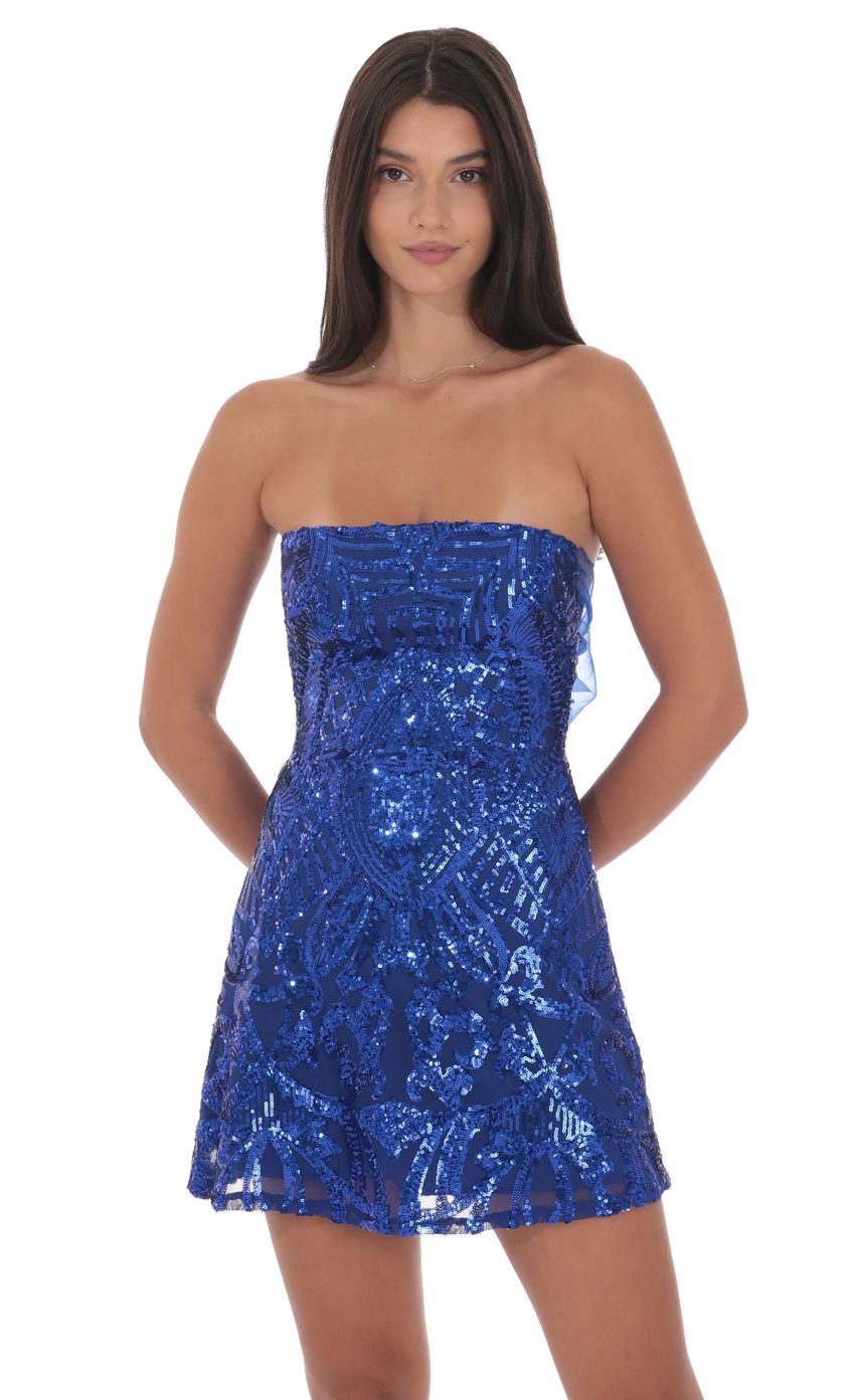 Lucy In The Sky Sequin Mesh Strapless Dress in Royal Blue