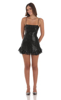 Lucy In The Sky Sequin Ruffle Dress in Black