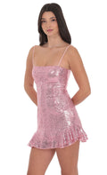 Lucy In The Sky Sequin Ruffle Dress in Pink
