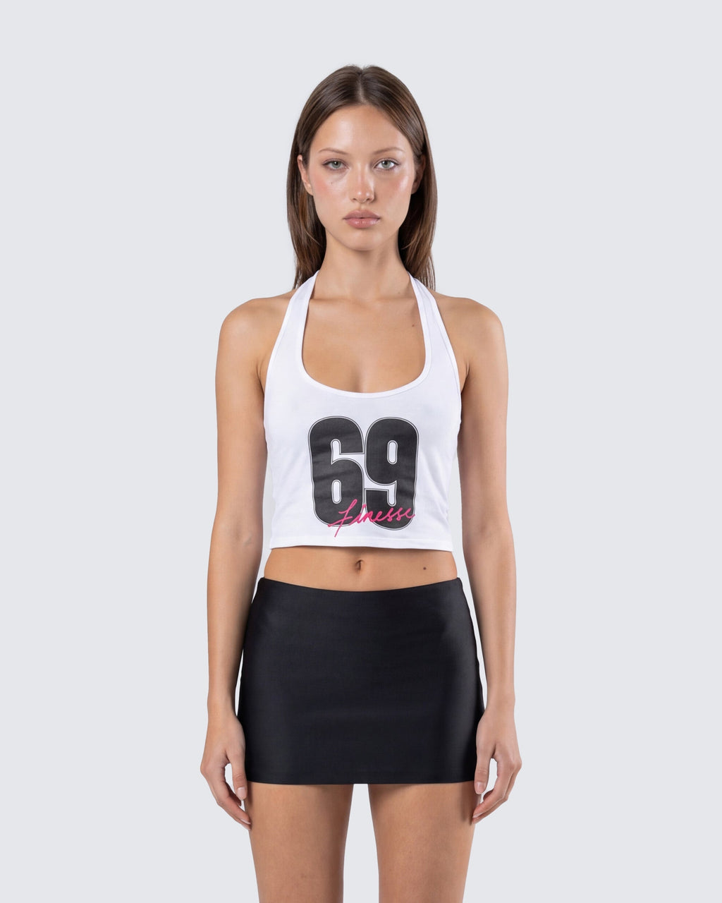 Finesse Shiloh White Graphic Halter Tank