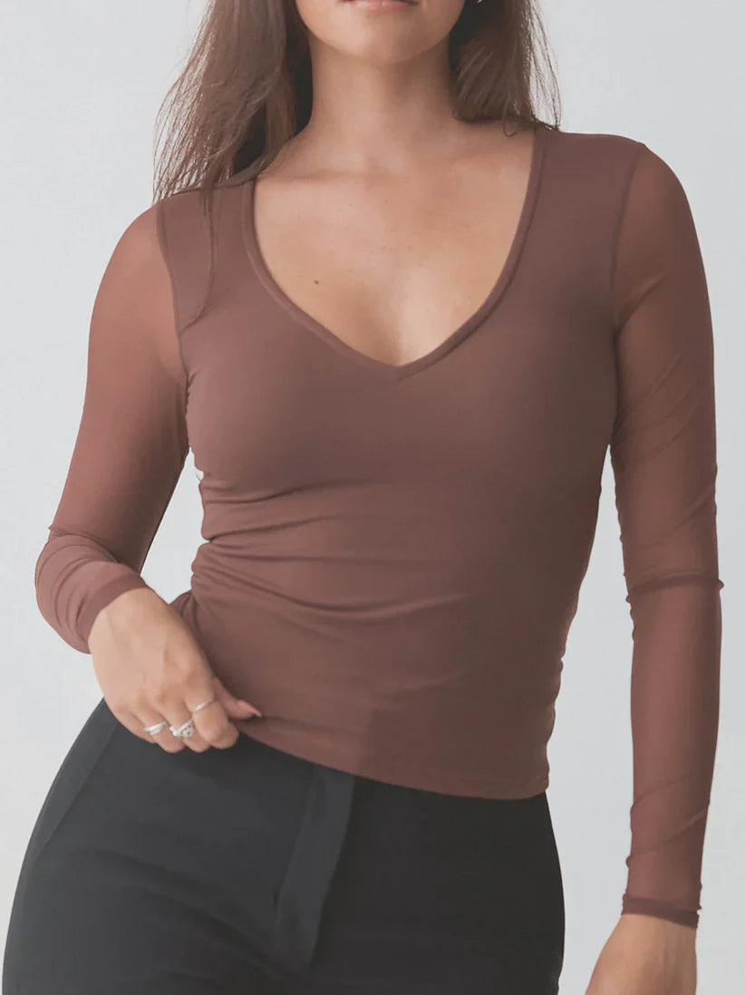 Klassy Braless Mesh Back Long Sleeve Brami