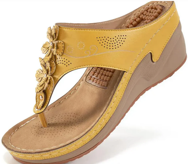 Nabalu Susan | Women’s Orthopedic Wedge Flip Flops with Floral Detail