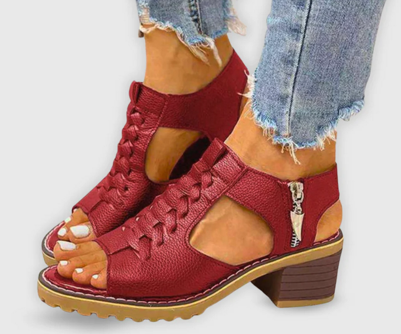 Nabalu Morgan | Summer Block Heel Sandals with Lace Detail