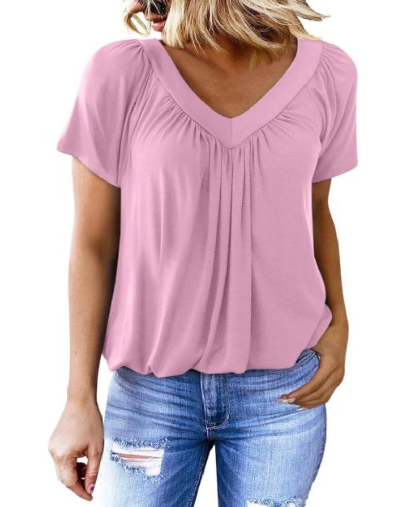 Nabalu Elowyn | Women’s V-Neck Short Sleeve Relaxed Blouse 1