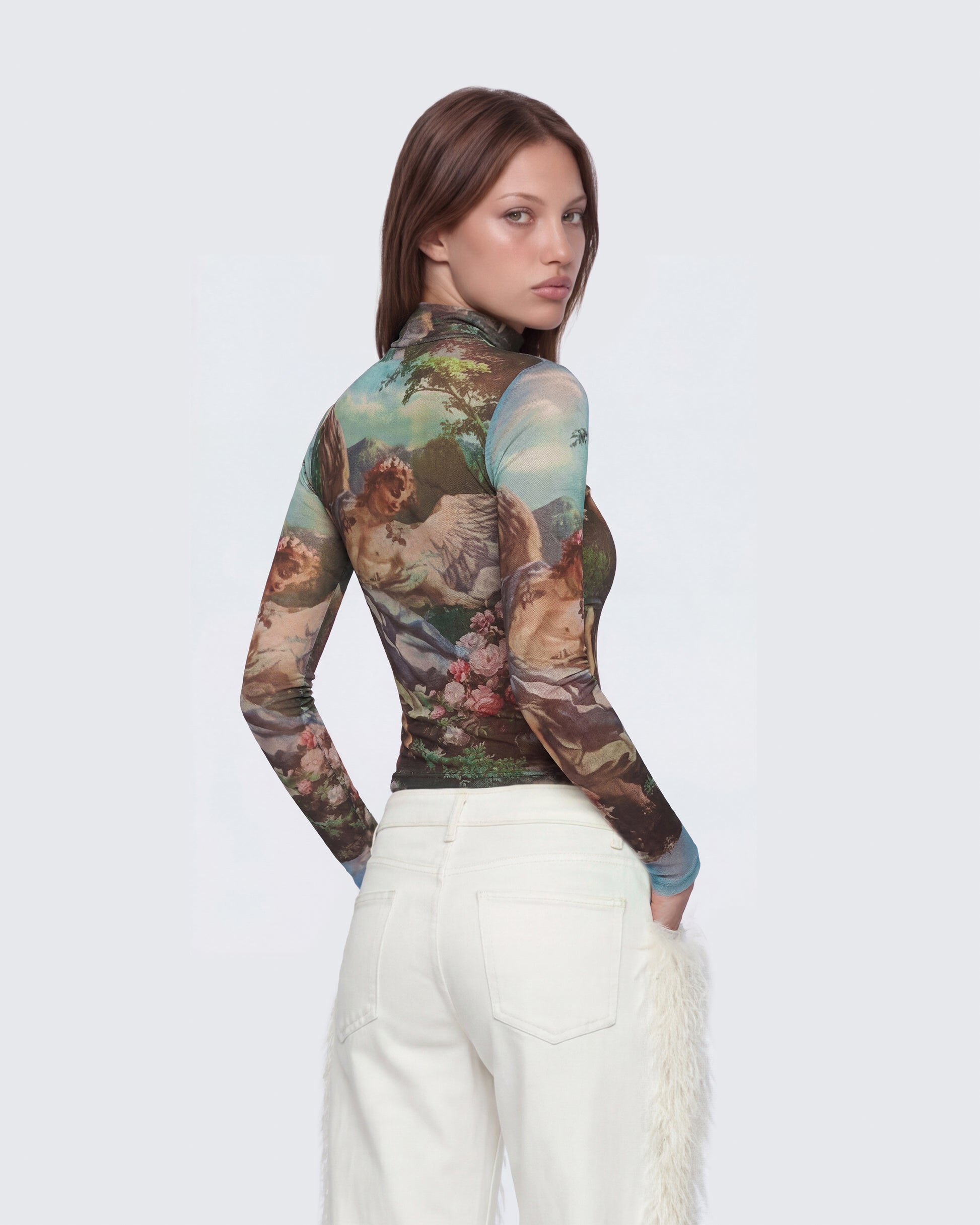 Finesse Neo Print Mesh Tatt Cherub Top