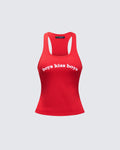 Finesse Noel Red Ribbed Slogan Tank