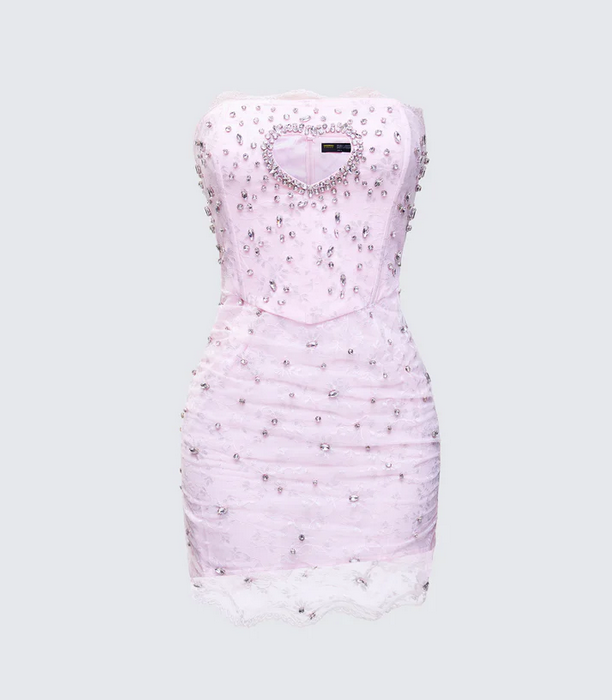 Finesse Clover Hand Beaded Rhinestone Mini Dress