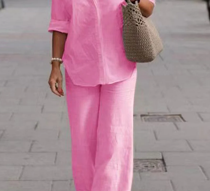 Nabalu Women 2 Piece Summer Set – Relaxed Shirt and Wide Leg Pants