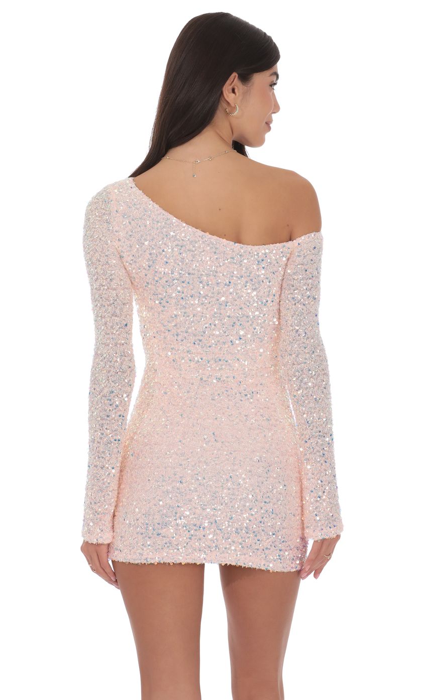 Lucy In The Sky Sequin One Shoulder Bodycon Dress in Light Pink