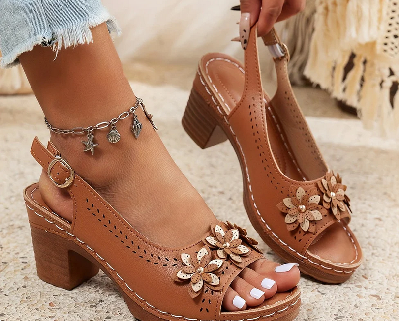 Nabalu Morgan | Summer Slingback Heeled Sandals with Floral Detail