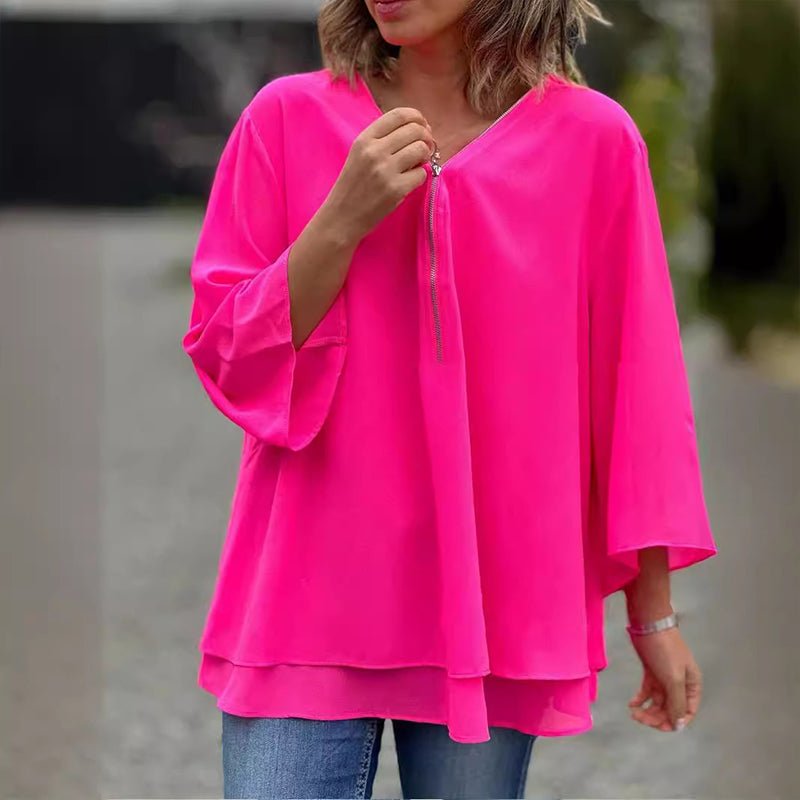 Nabalu Solmira | Women’s Relaxed Zip Front Tunic Blouse