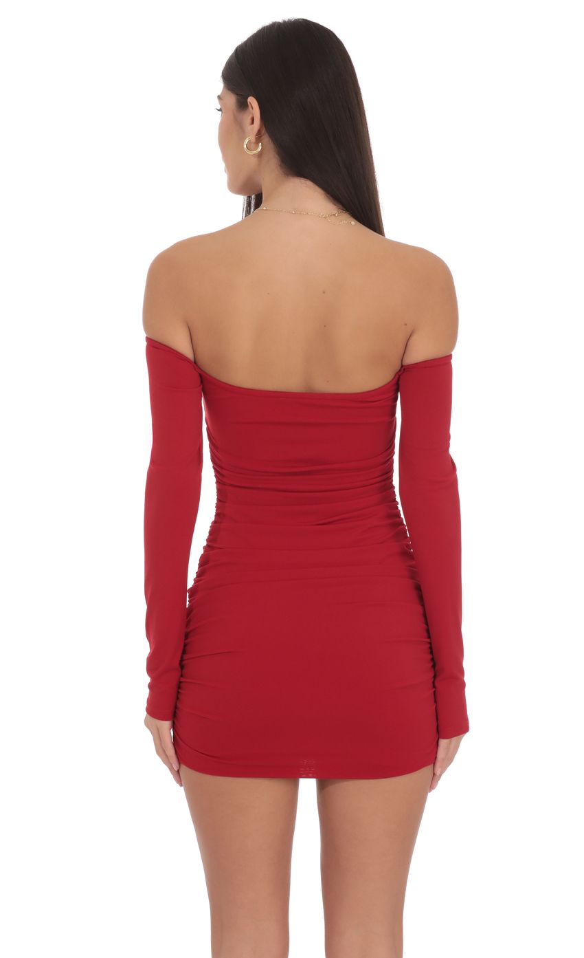 Lucy In The Sky Off Shoulder Embellished Dress in Red
