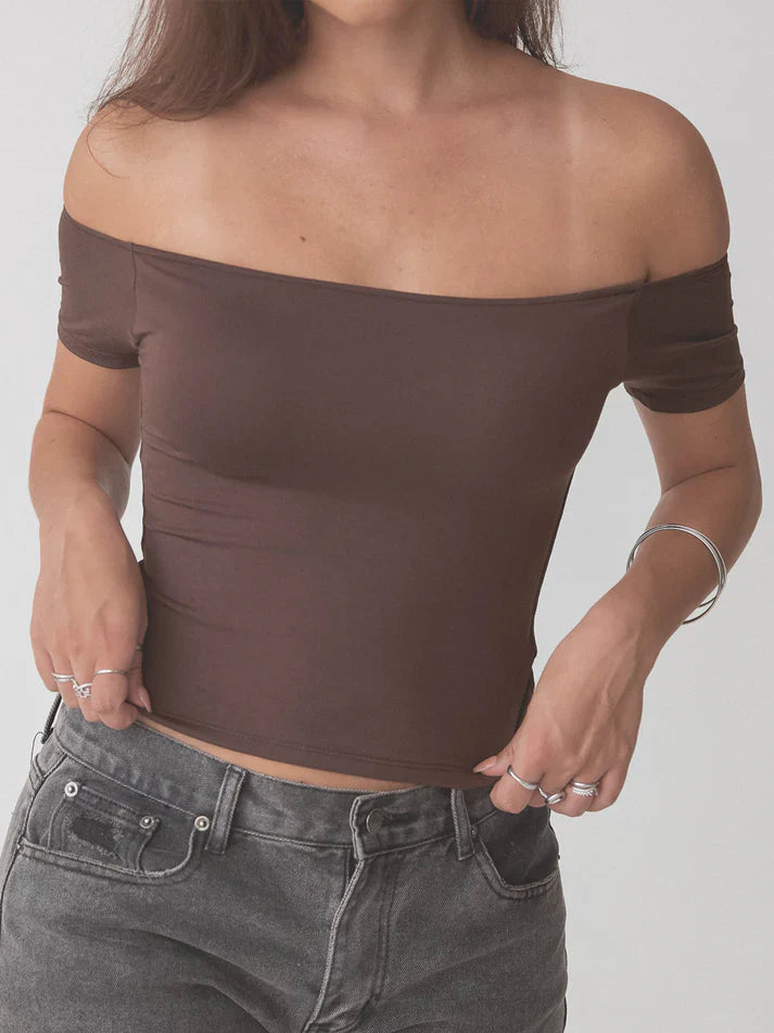 Klassy Braless Off The Shoulder Short Sleeve Brami