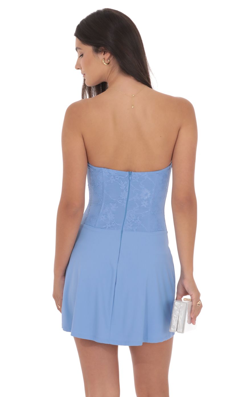 Lucy In The Sky Draped Waist Lace Corset Dress in Light Blue