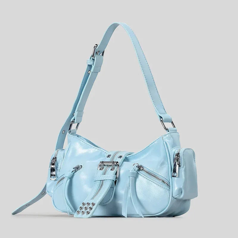 Mermaid Way Ravix Rivet Multi-Zipper Shoulder Bag