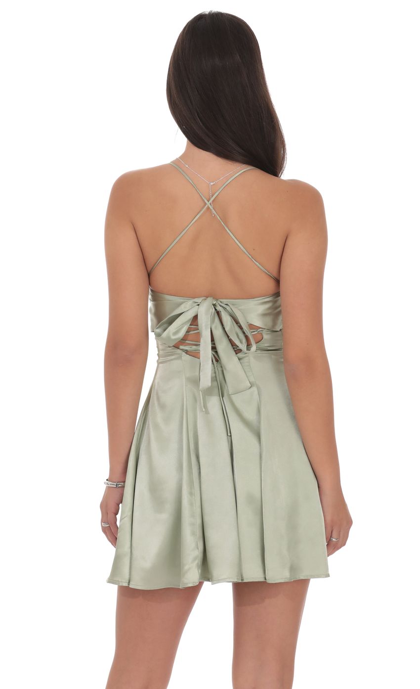 Lucy In The Sky Satin Draped A-Line Dress in Sage