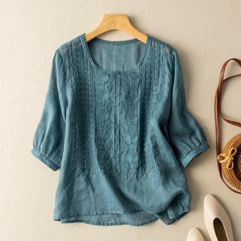 Nabalu Mariselle | Women’s Embroidered Relaxed Long Sleeve Blouse