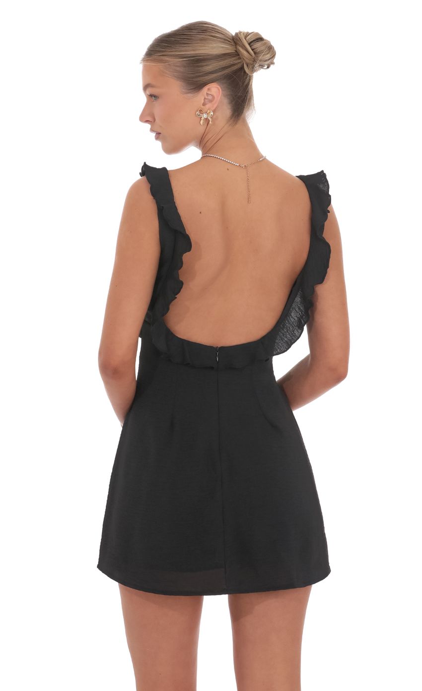 Lucy In The Sky Ruffle V-Neck Dress in Black