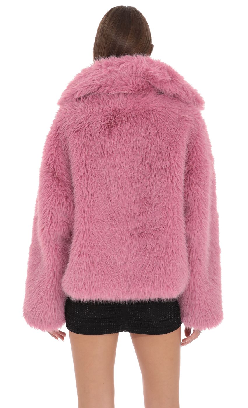 Lucy In The Sky Corinne Faux Fur Jacket in Pink