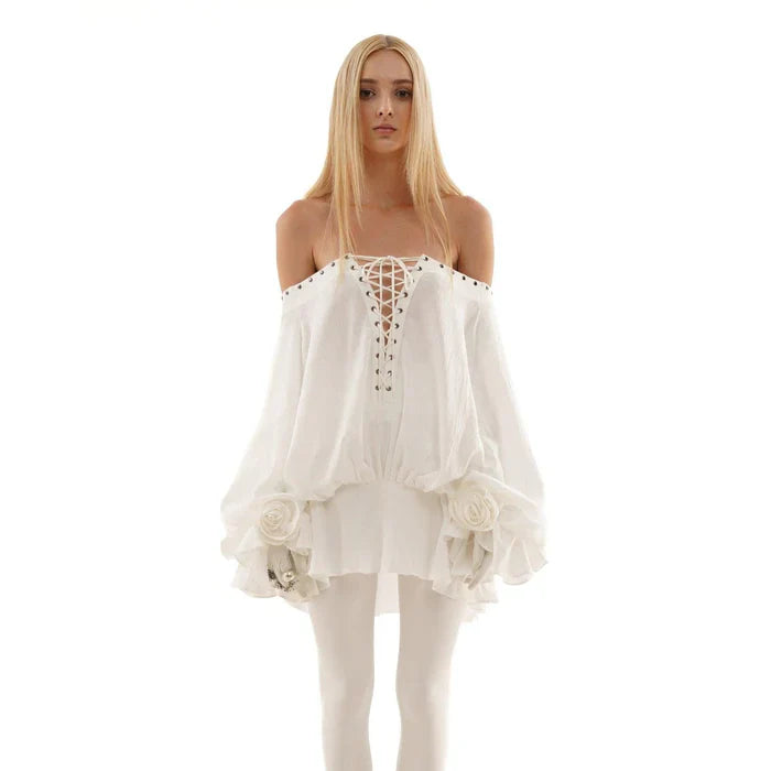 *Tiffany Off Shoulder Lace Up Mini Dress