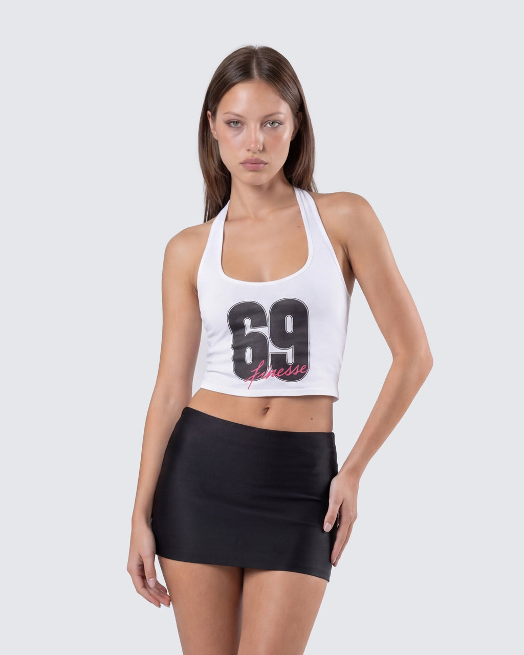 Finesse Shiloh White Graphic Halter Tank